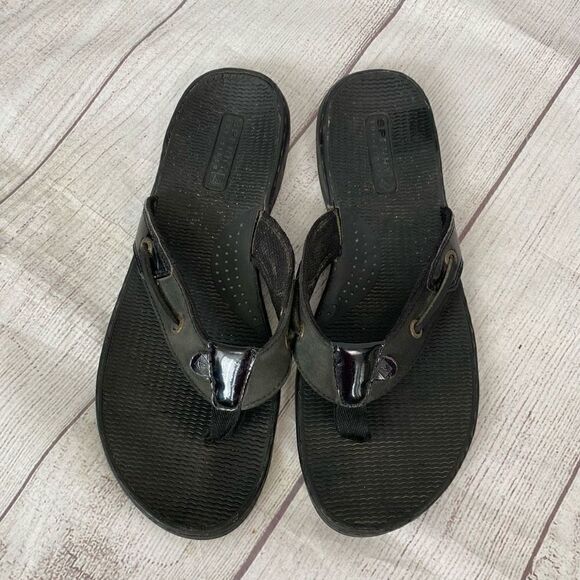 Sperry Topsider black flip flops w/rubber soles sz 8 women - Picture 9 of 9